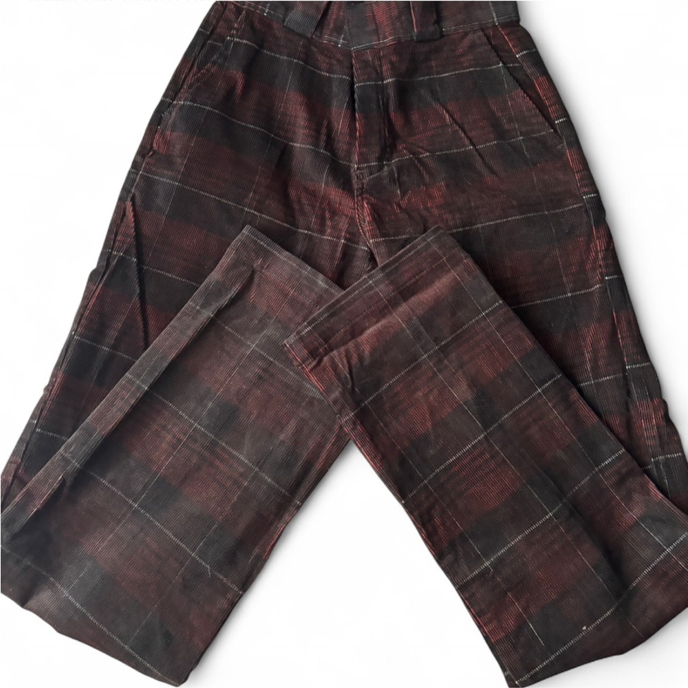 Dickies Womens Corduroy Plaid Pants - Dark Red and Black